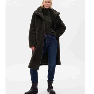 Gap Long Oversized Sherpa Coat Mistletoe Green Size XXS